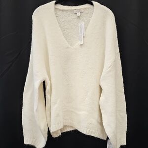 Topshop, White, V-Neck, Sweater, Oversized, Knit, Casual, Cozy, Relaxed Fit, Nwt